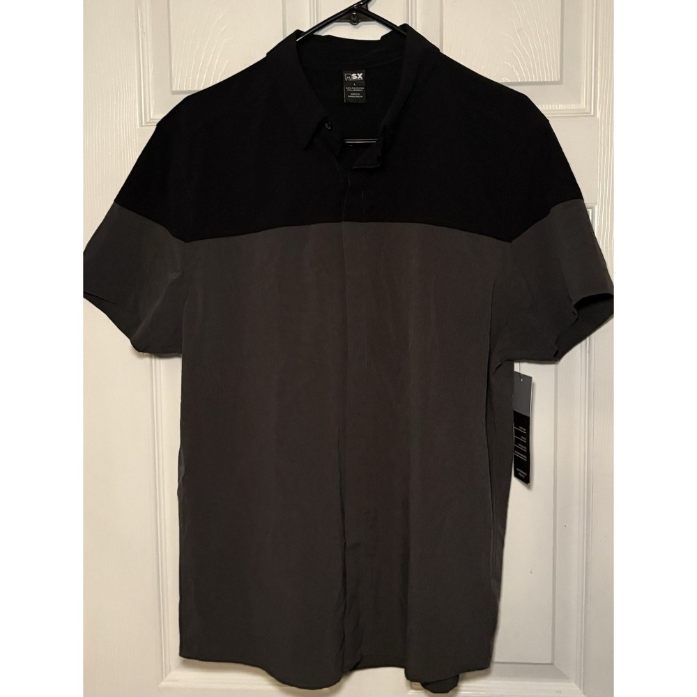 MSX Shirt, Men's Size Large Black Gray, Dress Shirt, Short Sleeve NWT